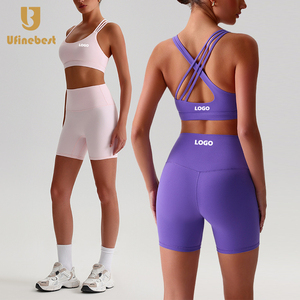 قطعتين راكب الدراجة النارية السراويل شعار مخصص المرأة الصيف اليوغا حمالة الصدر الرياضية اللياقة البدنية تجريب ارتداء نشطة قصيرة للنساء - Product Image 1