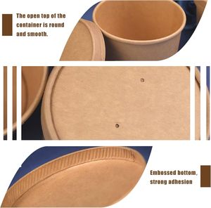 Custom 16oz Round Disposable Food Box Dispos to Go <b>Biodegradable</b> <b>Packaging</b> Takeaway Container Kraft Paper Bowl for Noodle Salad - Product Image 3