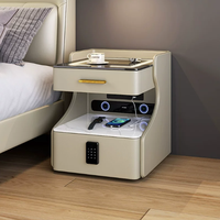 Table de chevet intelligente multifonction avec serrure à code, haut-parleur Bluetooth, prises et chargeur sans fil BTBT018 pour la maison ou l'hôtel