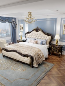 Luxury Upholstered King Size Bed, Classic Carved Solid Wood Double Bed Frame for Bedroom Furniture - Product Image 4