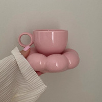 Ensemble de tasses à café en céramique de couleur unie rose, design rétro luxueux, pour la maison et le bureau, pour le thé de l'après-midi et le petit-déjeuner