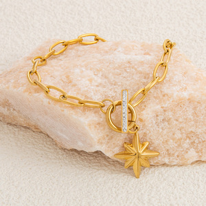 Bracelet avec pendentif en zircon en forme de cœur, plaqué or 18 carats, bijoux à la mode - Product Image 3