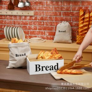 Wooden Bread Box White Solid Color <b>Kitchen</b> Countertop Farmhouse <b>Storage</b> <b>Container</b> For Bread Baking Pastry - Product Image 2