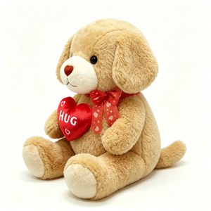 Peluche personalizado de Golden Retriever con corazón, peluche de perro con patas color crema, peluche de cachorro con nariz roja de dibujos animados. - Product Image 4
