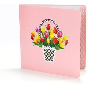 Carte de vœux 3D pop-up pour la fête des mères, panier de tulipes, meilleure maman de tous les temps, carte en papier rectangulaire, finition mate, impression numérique 4 couleurs - Product Image 4