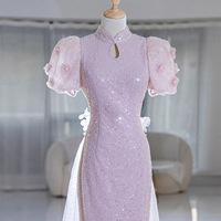 NNR robe de soirée à manches bouffantes et col mandarin pour la fête