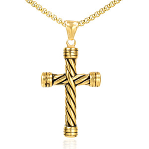 <b>Men's</b> Stainless Steel <b>Cross</b> Pendant Necklace | PVD 18K Gold Plated <b>Cross</b> Design | Trendy and Durable Religious Jewelry for <b>Men</b> - Product Image 1
