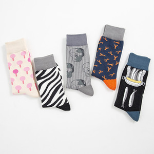 <span class=keywords><strong>Chaussettes</strong></span> en coton mélangé 200N pour hommes adultes, à motifs fantaisie : poisson en conserve, crâne, homard, rayures zébrées, champignon, dessins animés - Product Image 4