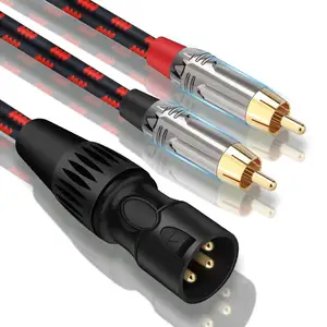 公XLR至双RCA Y分路器接线电缆，不平衡XLR母至2 RCA/唱机插头立体声音频互连复印机引线