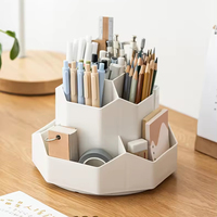 Grand porte-crayon et porte-gobelet en plastique rotatif blanc pour organisateur de stylo de bureau et rangement de maquillage
