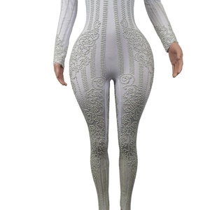 Élégant blanc perles barboteuses <span class=keywords><strong>femme</strong></span> Club fête bal moulante body scène Performance <span class=keywords><strong>combishort</strong></span> femmes une pièce combinaisons - Product Image 5