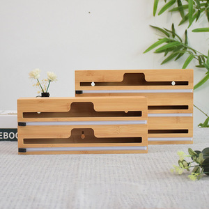 Bamboo Wall Mounted Kitchen Storage Rack With <b>Foil</b> Cutter And Cling Film Holder Rectangle 2 Layer Lacquered Finish - Product Image 2