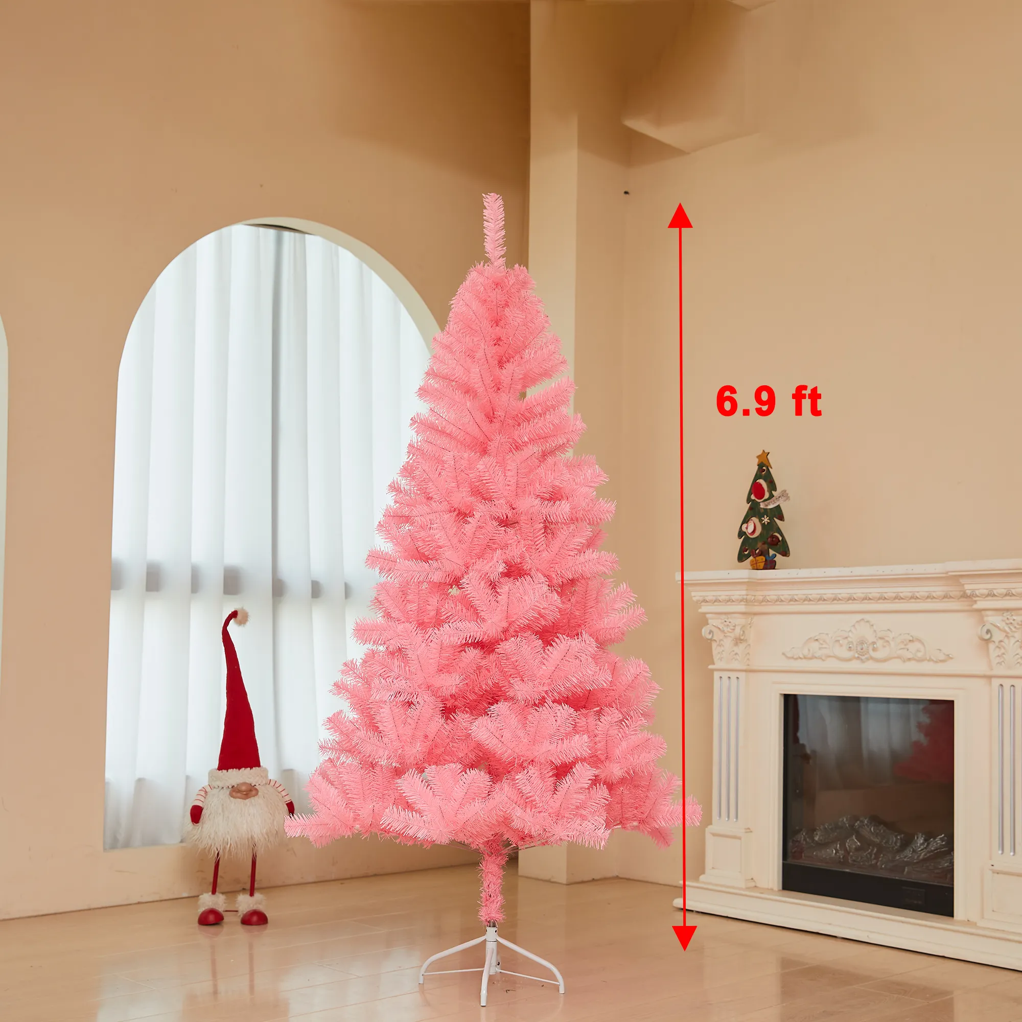 Arbre de Noël artificiel rose Structure à charnière arbre de Noël 210cm avec support en métal, 100% nouveau matériau en PVC, arbre de Noël