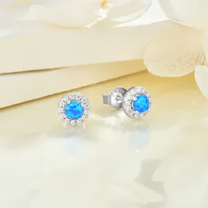 Wholesale Bulk Custom Women Luxury Opal Jewelry 925 Sterling Silver Blue Opal Stud Earrings