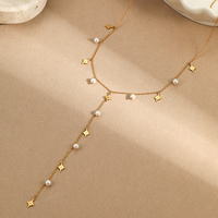Collier en Y Imperméable en Acier Inoxydable, Mode Plaqué Or 18K avec Perle, Collier Ras du Cou Étoilé, Sexy en Forme de Y