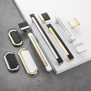 Armoire de luxe minimaliste de luxe pour porte à tiroir, poignée en alliage de zinc, <span class=keywords><strong>patchwork</strong></span> bicolore, armoire pour la cuisine - Product Image 3