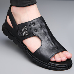 <b>Flat</b> <b>Sandals</b> Open Toe Pu Upper Rubber Outsole Anti Slip Casual Men's Summer Shoes Embossed Logo - Product Image 4
