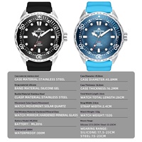 Montre de plongée sportive personnalisée en acier inoxydable, à énergie solaire, à quartz, étanche, longue autonomie de la batterie, lunette rotative chronographe