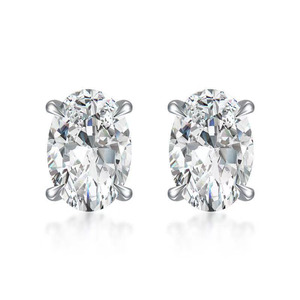 <span class=keywords><strong>Pendientes</strong></span> de Diamante Cultivado en Laboratorio de Platino Pt950 con Corte Ovalado Minimalista de 4 Puntas, <span class=keywords><strong>Pendientes</strong></span> de Diamante con Parte Trasera Plana - Product Image 1