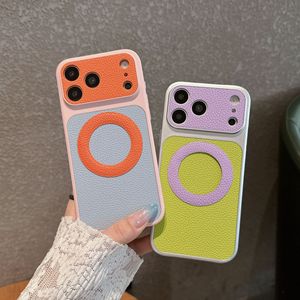 Étui de téléphone portable magnétique coloré et tendance avec contraste, <span class=keywords><strong>coque</strong></span> PC anti-chute effet litchi pour <span class=keywords><strong>iPhone</strong></span> 16 17 Pro Max - Product Image 1