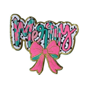 2025 새로운 사용자 정의 활 큰 메리와 밝은 크리스마스 반짝이 스팽글 자수 편지 자체 접착 의류 패치에 철 - Product Image 2