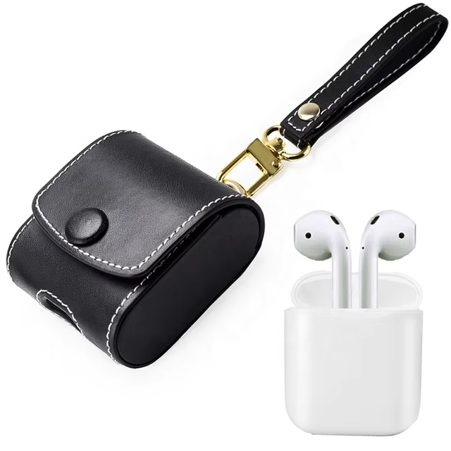 Factory Genuine Leather Waterproof & Anti-Fall Durable Earphone Protective Pouch with Strap for