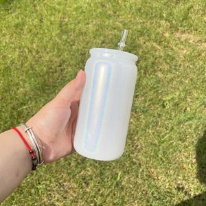 Bouteille en verre holographique personnalisable de 16 oz avec couvercle en plastique pour sublimation, effet scintillant, vente en gros - Product Image 2