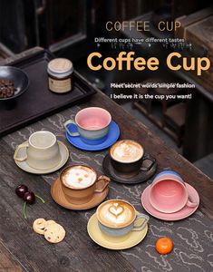 Ensemble tasse et soucoupe en céramique, design élégant, couleur dégradée, pour la maison, le restaurant, tasse à latte, tasse à lait rétro créative - Product Image 2