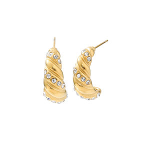 ต่างหูสแตนเลสสุดชิคทรงครัวซองต์ดีไซน์ตามสั่งต่างหูคริสตัลเพทายลูกบาศก์ระยิบระยับต่างหูห่วงแบบเปิด - Product Image 3