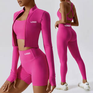 Ropa de gimnasio personalizada Ropa transpirable corta Yoga Gimnasio Activewear Legging Conjunto de 4 piezas Gimnasio Fitness Yoga Conjuntos para mujeres - Product Image 2