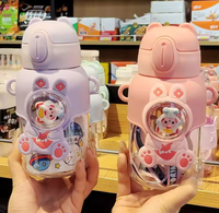 Mignon Enfants Kawaii Ours Bouteille D'eau avec Paille et Bandoulière Boissons Froides Adorable Tasse De Voyage
