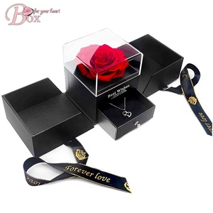 Luxury Cardboard rose Box gift acrylic Paper ribbon Wedding plastic drawer jewelry flower bouquet box with clear top