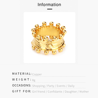 Großhandel Breite Doppelreihige Mini-Kugel-Kronen-Ringe Retro Gebürstete Textur 18k Vergoldetes Messing Schmuck-Accessoires für Damen