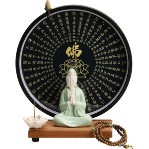 Brûleur d'encens à refoulement en céramique en forme de Guanyin Bodhisattva avec anneau lumineux LED pour micro-paysage de bureau décoratif et bois de <span class=keywords><strong>santal</strong></span> aromatique - Product Image 6