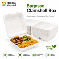 Boîte à lunch Warmpack à 3 compartiments en bagasse de canne à sucre, sans BPA, pour barbecue, biodégradable, jetable, pour plats à emporter