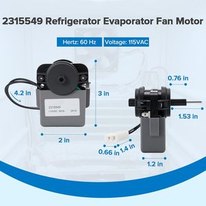 มอเตอร์พัดลมระเหยตู้เย็น ตัวตั้งเวลาละลายน้ำแข็ง 2315549 115VAC 60Hz สำหรับอะไหล่ตู้เย็นและตู้แช่แข็งยี่ห้อ Whirlpool Maytag Kenmore - Product Image 2