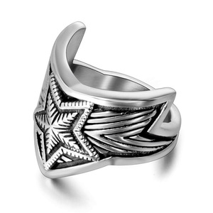 Retro <b>Titanium</b> Steel Five Pointed Star Wide <b>Ring</b> Unisex Index Finger Jewelry SA976 - Product Image 5