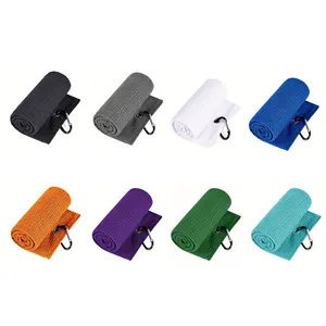 (black/gray/purple/blue/...)stock color microfiber waffle fabric golf towel with carabiner clip