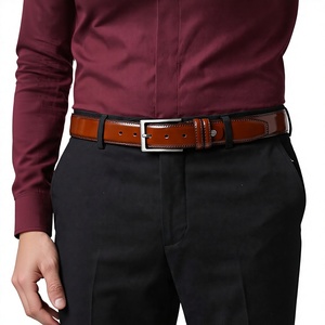 Ceinture en cuir de vache véritable pour homme, couleur marron unie, boucle à ardillon, style formel, durable, moulage monobloc - Product Image 6