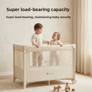 Portable Baby Crib Adjustable Playpen Foldable Cradle Iron Frame Toddler <b>Cot</b> with Wheels for Nursery Travel - Product Image 3