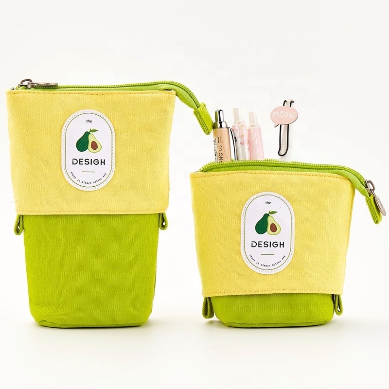 INS Creative Fruit Transformer Stand Canvas Pencil Case Multi-function for School Transport Design Pencil Bag Gift