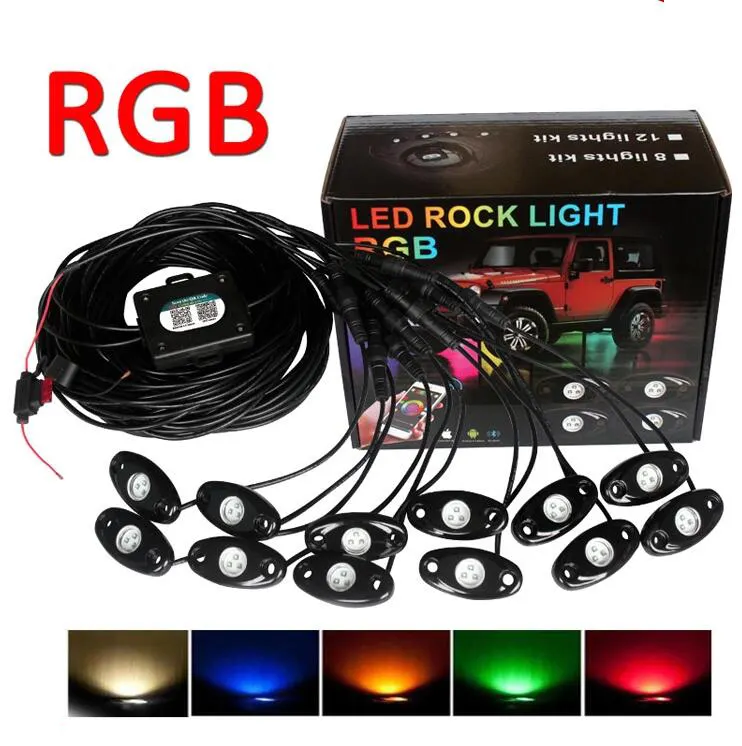 4,6,8,12 Pods LED waterproof rock light RGB multicolor APP blueteeth control car underbody rgb led rock light