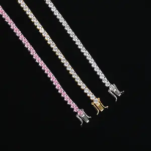 High Quality Wholesale 4mm Round Zircon Chain Brass Popular Pink Gemstone Tennis Chain
