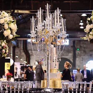 Evento decorazioni da tavola di nozze centrotavola <span class=keywords><strong>oro</strong></span> braccio candelabri in metallo 9 titolari di nozze candelabri di cristallo in vendita - Product Image 1