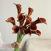 Bunga Calla Lily PU Buatan dari Plastik Lembut, Batang Bunga Kuning, Tahan Air, Buatan Tangan, Dekorasi Pernikahan & Rumah