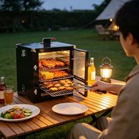 Mini four à charbon de bois de table avec thermomètre et double porte pour grillades en extérieur