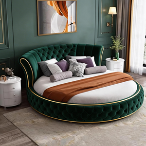 Op maat gemaakte verstelbare moderne fluwelen bedden met massief houten frame, karamelbruin, voor slaapkamer & hotel - Product Image 2