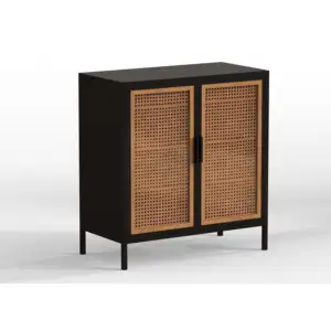 Armário de cozinha de metal com decoração de rattan, aparador buffet para sala de jantar e sala de estar, novo design de carvalho