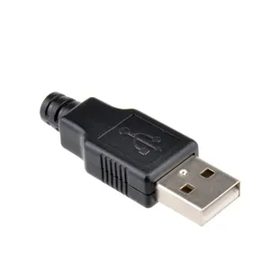 Conector macho tipo A USB de 4 pines con cubierta de plástico negra, kits de bricolaje tipo A