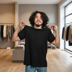 เสื้อยืดคอกลมแขนสั้นสีดำล้วนสำหรับผู้ชาย ทรงปกติ ผ้าฝ้ายเจอร์ซีย์ถัก 100% ดีไซน์เรียบง่าย - Product Image 1